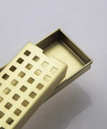 16 Inch Linear Shower Drain With Removable Cover Grid, Brushed Gold Stainless Steel SUS304, shown with open rectangular grid