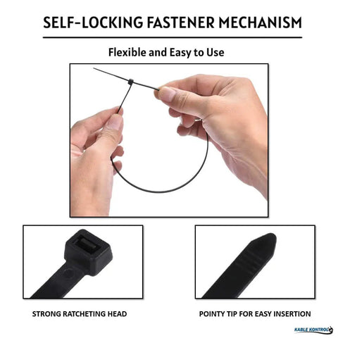 4 Inch Black Zip Ties 100 Pack With 18 Lbs Tensile Strength Self Locking UV Resistant Nylon Wire Ties in use being fastened