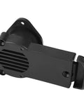 Boat drain valve, PVC scupper, side view, black marine-grade construction.