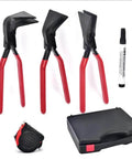 Three Piece Sheet Metal Hand Seamer Set With Straight 45 Degree And 90 Degree Jaws For Precise Bending And Flattening Pliers In A Durable Storage Case