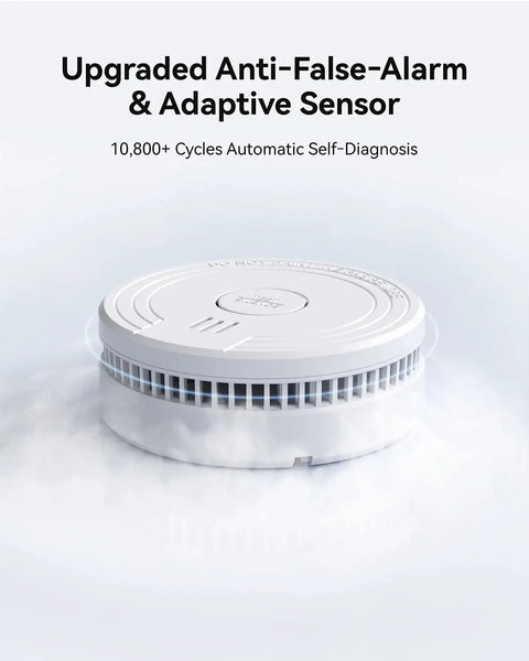 Hassle Free Smoke Detector Designed With Adaptive Sensing To Slash Nuisance Alerts While Delivering Dependable Household Fire Protection Runs Smooth On A Single Nine Volt Battery Offers Quick Easy Wall Install, showcasing automatic self-diagnosis feature.