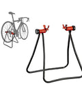 Foldable Bike Repair Stand For Home Garage Use Aluminum Portable Height Adjustable Floor Stand For Indoor And Outdoor Use Fits Most Bikes Easy Setup And Maintenance Go To Tool For DIY Cyclists with red clamps and black frame