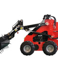 Side view of Stomp Mini Skid Steer Loader With 1800 Lb Capacity And Lawn Scarifier Attachment For Small Jobs on white background.