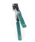 Heavy Duty Wire Crimper And Stripper Plier For Slick Multistrand Cable Cutting with green anti-slip handles.