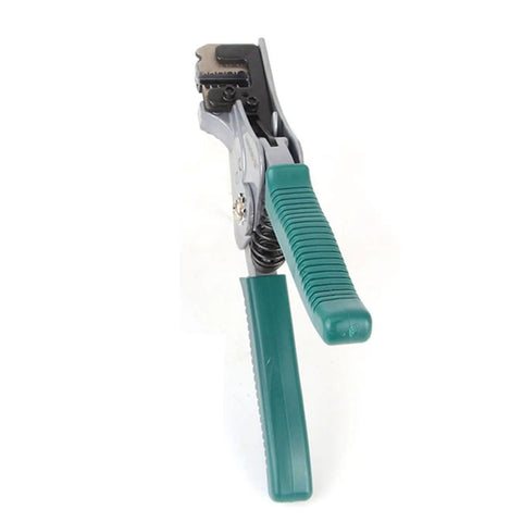 Heavy Duty Wire Crimper And Stripper Plier For Slick Multistrand Cable Cutting with green anti-slip handles.