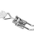 Rock Solid Stainless Steel Toggle Latch Clamp With Adjustable Movable Spindle For Jigging Tool Fixtures Super Easy Install, showing silver metal construction.
