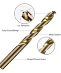 Workhorse Half Inch Cobalt Drill Bits Set Three Pack Heavy Duty Industrial Grade M35 Cobalt 6 Inch Length with 135 Degree Split Point