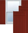 Pepper Red No-Fuss Easy Fit PVC Four Board Joined Board-n-Batten Shutters 21 And A Half Inches Wide By 25 Inches High Per Pair