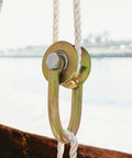 Heavy Duty 1.5 Inch Wire Rope Pulley With Duplex Bearing, U Type Pulley Wheel For Lifting And Home Gym Workouts, 330 Lbs Load Capacity Per Pulley, Galvanized Steel, Fits Ropes Under 0.6 Inch, with rope on rig