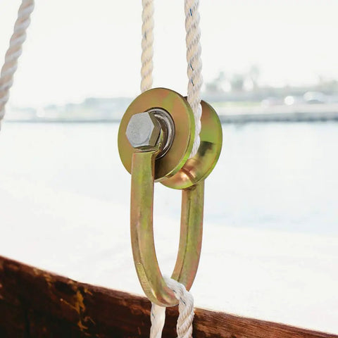 Heavy Duty 1.5 Inch Wire Rope Pulley With Duplex Bearing, U Type Pulley Wheel For Lifting And Home Gym Workouts, 330 Lbs Load Capacity Per Pulley, Galvanized Steel, Fits Ropes Under 0.6 Inch, with rope on rig