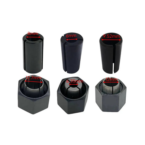 Badass Socket Wrench Assembly Collet Set With Matched Hex Nut Pairs, Black slotted nuts and collets, various sizes for precision work