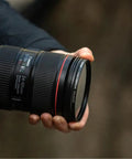 Slim 67mm Circular Polarizer Filter for Camera Lenses with Glare Reduction on a lens, enhancing edge to edge clarity, outdoor photography.