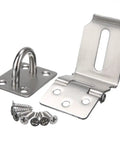 Heck Yeah Durable High Grade Stainless Steel Door Latch With Secure Padlock Buckle And Rustproof Gate Hasp Four Hole Mount Plate For Sheds Drawers Built Tough As Nails with screws.
