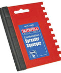 Red combination spreader squeegee with black rubber edge, brand label visible