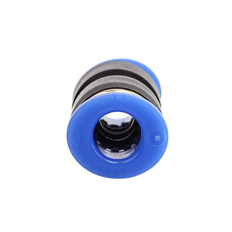 Front view of Push To Connect Quick Connect One Quarter Inch Tube Fitting Plastic Union Pneumatic Connector