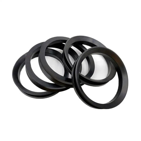 Top Shelf 10 Piece NBR Rotary Shaft Seal Kit, Built Like A Tank V Shape O Ring Cuff Gasket For Industrial Gear, No Fuss Oil Resistant Hydraulic Rod Protector 630mm Inside Diameter, six black NBR seals stacked.