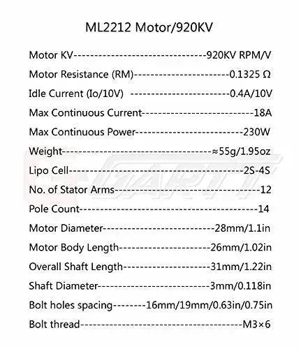 Detailed specifications of Tough As Nails 2212 Pro Brushless Motor For Rc Quadcopter Drones 920 Kv 230 Watt.