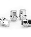 Chrome Lug Nuts M14x1.5, 20 Pcs Acorn Style Direct Fit With Seven Eighth Inch Hex, close-up view of four nuts