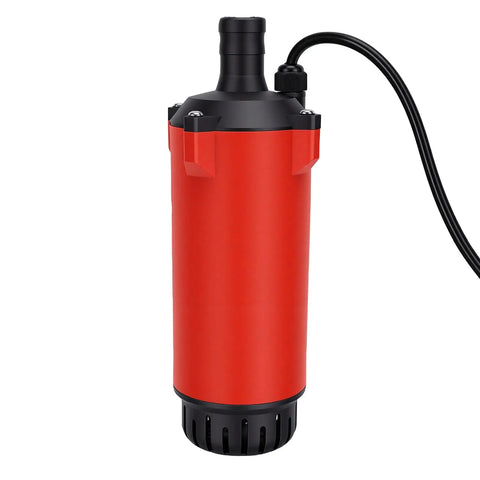 Slick Cordless Submersible Pump Battery Operated Water Transfer Badass for quick flood cleanup, red stainless steel design.