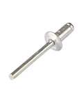 Close-up of a single aluminum blind rivet from the Pop Rivets Kit Pro Grade For DIY Projects 120Pc Aluminum Blind Rivets M3.2 M4 Dome Head Assorted Set