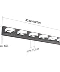 Six Light Modern Matte Black Vanity Light Fixture With Acrylic LED For Bathroom And Mirror Cabinets dimensions shown