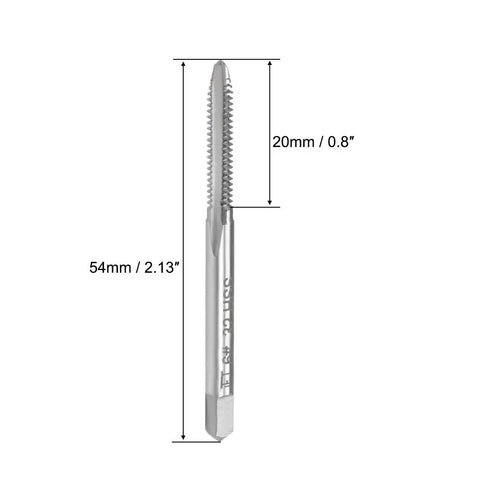 6-32 UNC High Speed Steel Thread Tap Set For Quick Screw Threading, 2B Class, 3-Flute Design, 54mm Overall Length And 20mm Thread Length