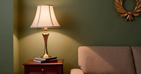 Dope Collapsible Bell Lamp Shade In Wheat Linen With Spider Fitter And Brass Hardware on modern table lamp in living room