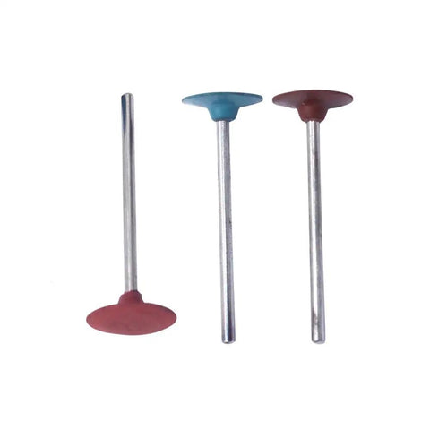 Three colored rubber emery polishing bits from Diamond In Rubber Emery Polishing Bits Set, 26 Piece Rotary Tool Accessories.