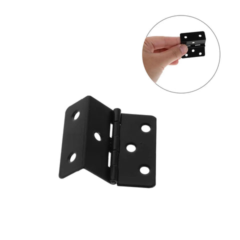 Heavy Duty Six Hole Three Fold Cabinet Door Hinges in black iron shown in hand for size reference
