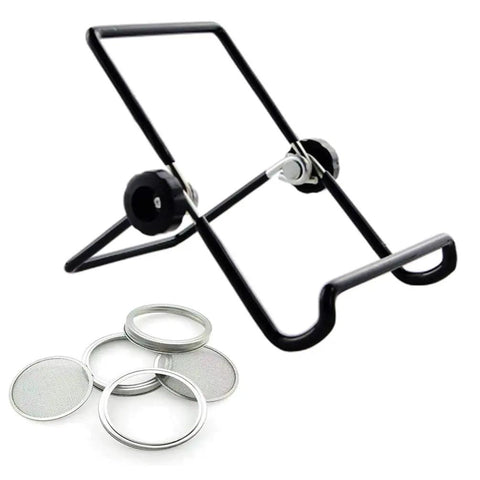 Straight Up Premium Stainless Steel Sprouting Lids And Stands For Wide Mouth Mason Jars to grow microgreens, includes mesh lids and tray stand.