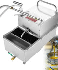 Heavy Duty Commercial Fryer Oil Filter Machine With 65 Liter Mobile Cart And Rapid Filtration System displayed with filtration hose and spout.