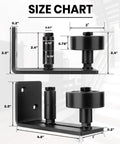 Size chart for Four Pack Barn Door Floor Guides With Bottom Adjustable Roller Eight Setup Options For Quiet Flush Wall Mount Design With Felt Strips No Floor Groove Required Easy Wall Mounting For Sliding Barn Doors In Track Systems.
