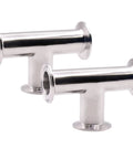 Two 304 stainless steel clamp-tee sanitary fittings with 1.5-inch tri-clamp ends (38 mm OD).