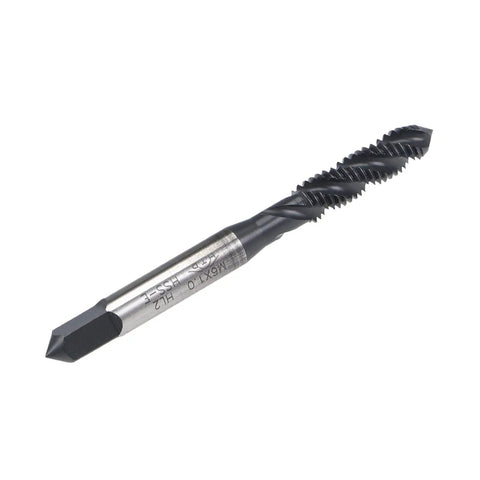 M6 x 1.0 Spiral Flute Thread Tap For Metalworking HSS nitriding coated right hand thread tool with round shank, side view