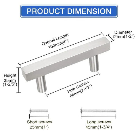 Diagram showing Stainless Steel Cabinet Handles 10 Pack With Satin Nickel Finish 4 Inch Overall Length And 2 1/2 Inch Hole Centers.