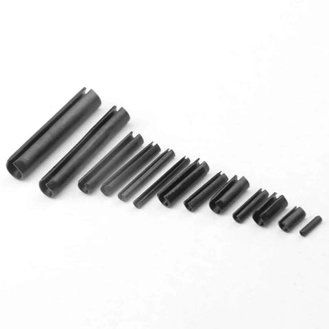 390 Pieces 13 Kinds M1.5 M2 M2.5 M3 M4 M5 M6 Steel Split Dowel Roll Pins Kit Slotted Spring Pins in various sizes.