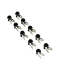 Badass Stainless Steel Brake Line Clips With Durable Neoprene Cushions arranged in rows, 10 piece set for securing fuel lines and cables.
