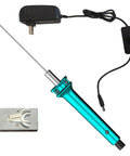 Electric Foam Cutting Tool Pen 10cm Hot Wire Cutter with power adapter, blue handle, for foam craft and DIY projects.