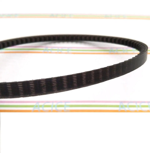 Heavy Duty Thirteen And Three Quarters Inch Motor Belt For Singer Sewing Machines, Fits 1247 1263 1280 2404 241 242 247 964 966 968 972 974 And 15 Class Models, Replacement Lug Belt For Smooth, Quiet Stitching And Reliable Performance. Black toothed sewing machine belt on white background.