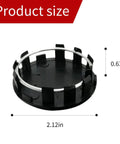 4 Pcs Black Wheel Center Hub Caps Snap In Cover Universal Fit Heavy Duty Abs Build Tough As Nails Street Ready Auto Shield For Everyday Cruising And Long Lasting Protection, showing product size 2.12in diameter.