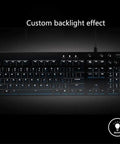 Top Shelf Mechanical Gaming Keyboard With Hella Responsive Switches Backlit Full Size Wired Usb Layout Splash Proof Build And Ultra Slim Matte Finish For Snappy Typing Days featuring custom backlight effect.