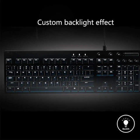 Top Shelf Mechanical Gaming Keyboard With Hella Responsive Switches Backlit Full Size Wired Usb Layout Splash Proof Build And Ultra Slim Matte Finish For Snappy Typing Days featuring custom backlight effect.