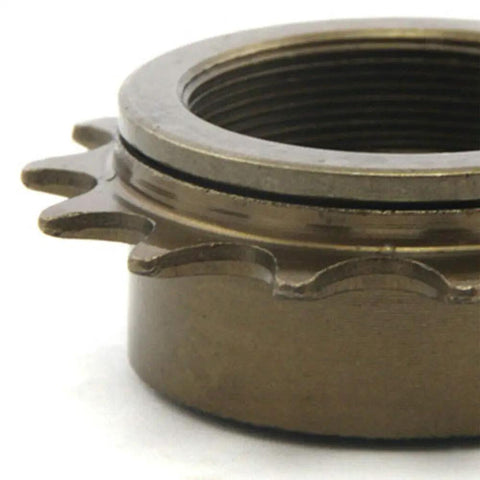 Close-up of 14-Tooth 34mm Single Speed Freewheel Flywheel Sprocket for Bicycles showing steel teeth and threading details