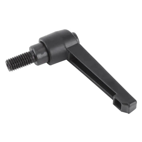 Heavy Duty Kickass M8 Clamping Lever With No Sweat Push Button Adjustments And Ratchet Locking Adjustable Handle For Machine Tooling and Professional Workshop Mods, black alloy lever, close-up view.