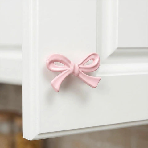 Pink Bow Drawer Knobs Set For Dresser Cabinet Wardrobe 8 Pack 2.7 Inch Vintage Style Hardware Decorative Cabinet Handles