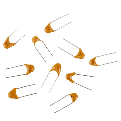 Ten Value MLCC Ceramic Capacitor Assortment Kit, 300 Pieces Total 30 Per Value, shown with various capacitor shapes and sizes.