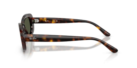 Ritual Oval Sunglasses Havana Green 53mm Slim Temples Designed For Narrow Faces, side view of tortoise shell frame and green lenses