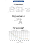 86HS45 stepper motor technical diagrams including dimensions, wiring diagram, and torque graph