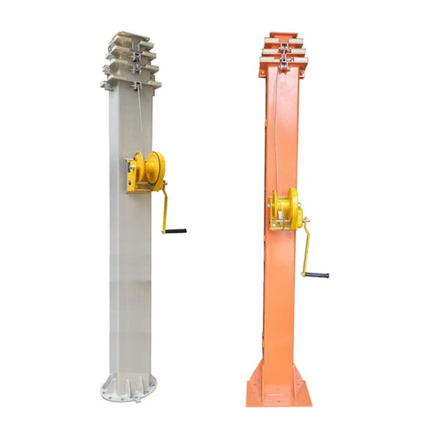 Rock Solid Manual Telescopic Lifting Mast With Bulletproof Mechanical Winch for security cameras, featuring two distinct color variations.