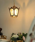 Cool Copper Pendant Light With Ice Crack Glass Lantern Adjustable Hanging Height Single Head Chandelier For Living Room